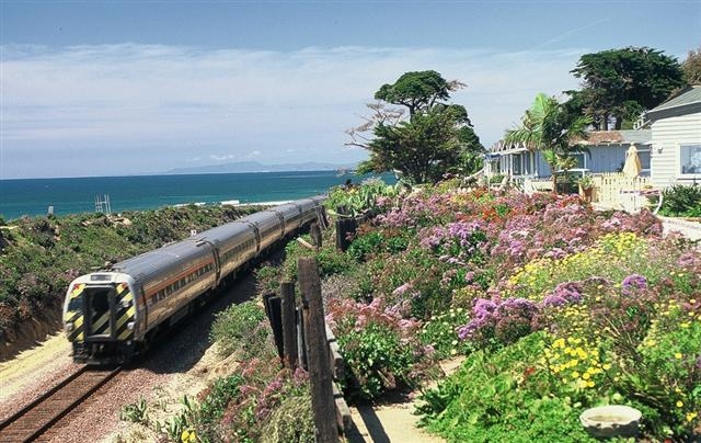 Del Mar train passes close to Del Mar homes